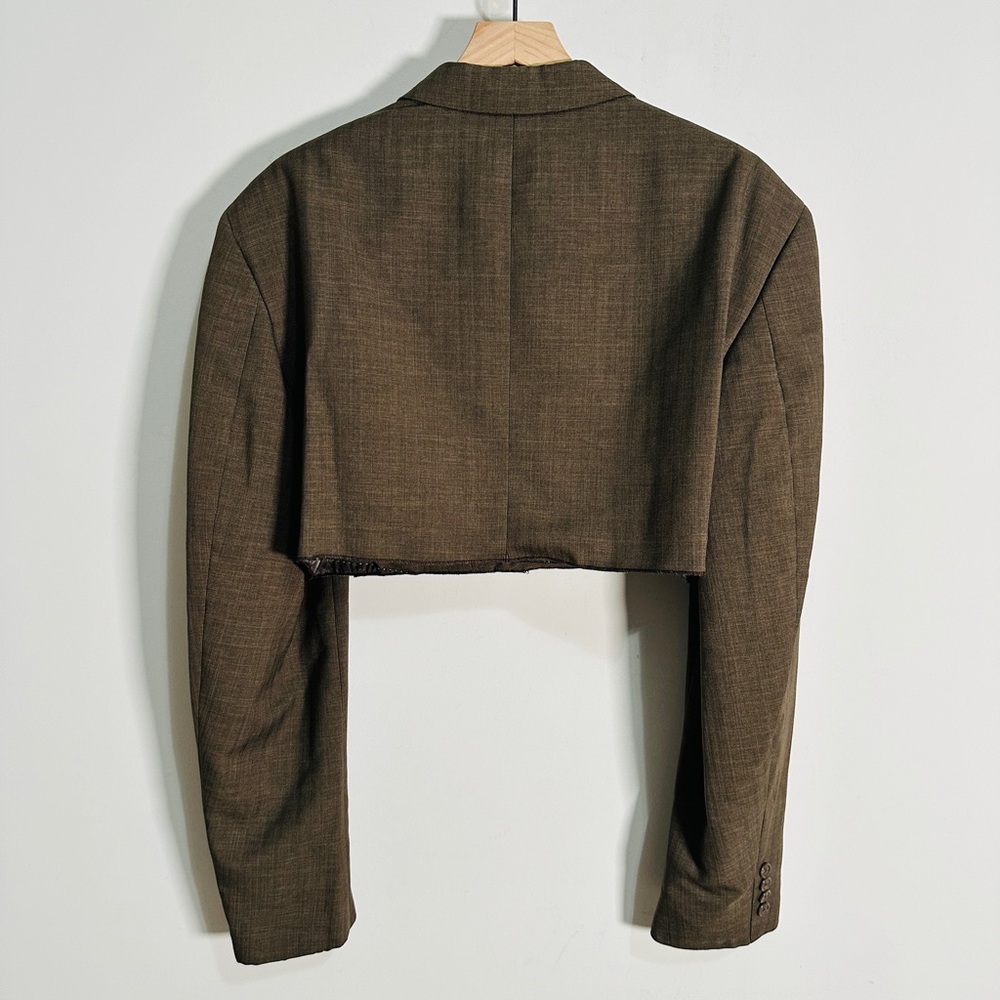 Upcycled Vintage Carob Brown Cropped Boxy Oversized Fit Blazer Dragon Patch - Picture 7 of 8